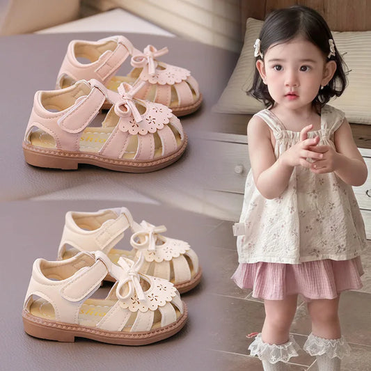 Summer Baby Girls Sandals Cut-Outs Lace Princess Shoes Children Sandals Anti Slip Soft Sole Toddler Kids Beach Shoes Size 15-25