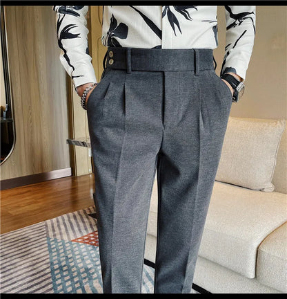 Men's Slim Fit Naples Business Casual Trousers Made of Autumn and Winter Wool, Thickened for Warmth, Classic Ankle-length Pants.
