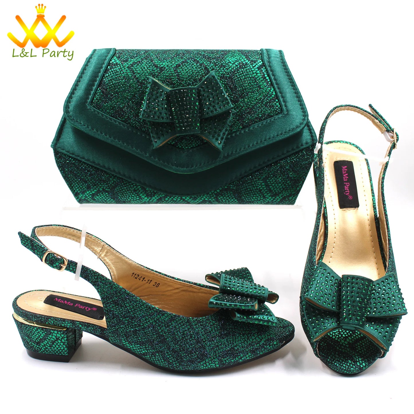 Italian Women Shoes Matching Bag Set in Sky Blue Color Comfortable Heels with Appliques for Wedding