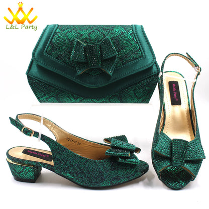 Italian Women Shoes Matching Bag Set in Sky Blue Color Comfortable Heels with Appliques for Wedding