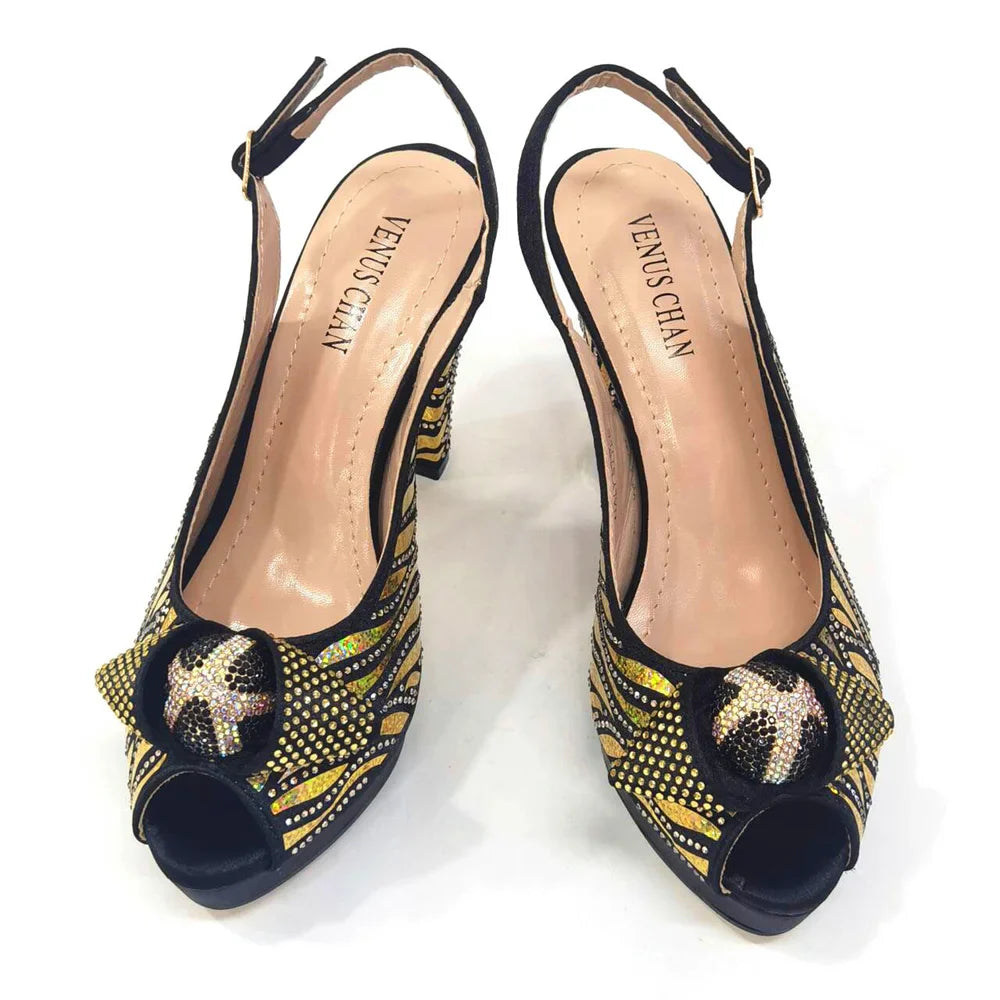 Elegant Fashion Peep Toe High Heels Laser-striped Sequin Rhinestone Women's Party Shoes and Bags 2026 Italian Design