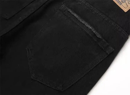 Punk Style Men's Slim Fit Straight Leg Denim Jeans Black Hole Patch Embroidery No Stretch Fashion Urban Casual Cotton Polyest...