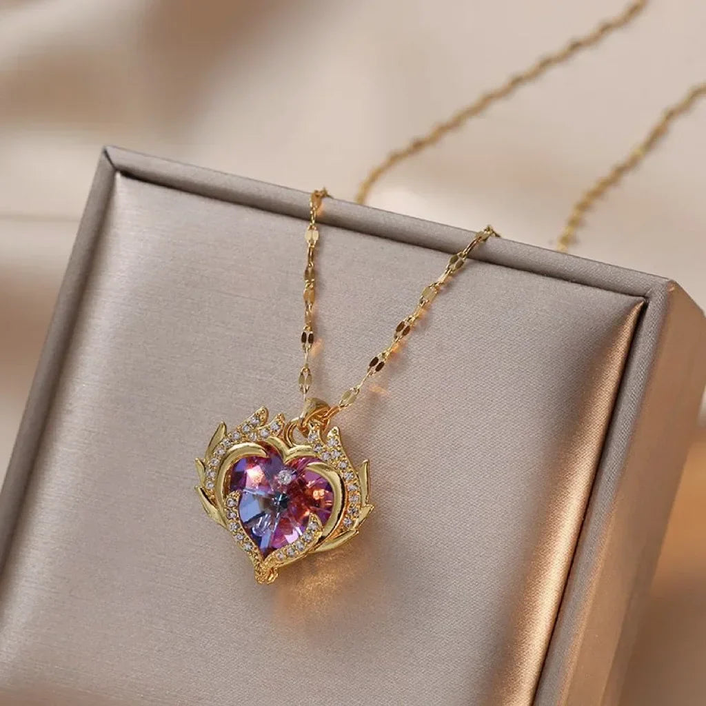 Fashionable and Luxurious Peach Heart Pearl Oyster Necklace, Personalized and Versatile Stainless Steel Clavicle Chain