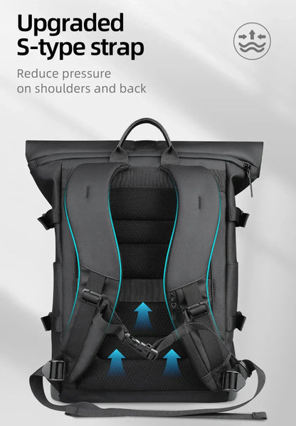 Waterproof Roll-Top Backpack for Men Large Capacity Expandable 17 Inch Laptop Bag Leisure Travel Backpack Hiking Camping Bags