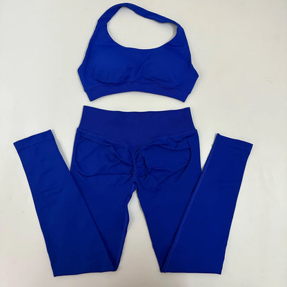 Yoga Leggings Set Women Seamless Yoga Set High Waist Scrunch Butt Legging With Halter Sports Bra Workout Gym Suit