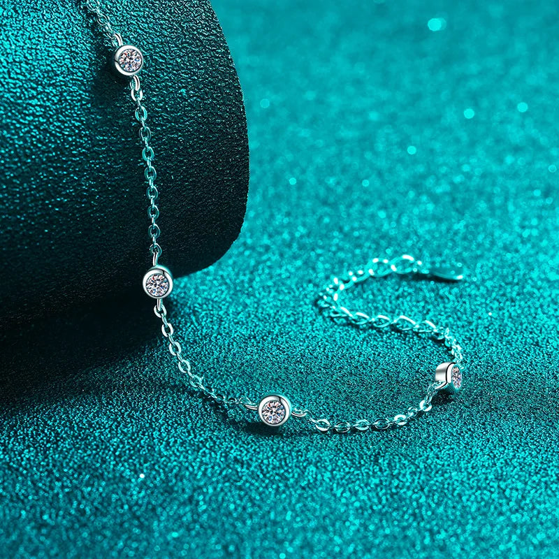 Round Bezel 0.87cttw Full D Color Moissanite Diamond Bracelet For Women 925 Silver GRA Certified 19cm Link Bracelets Gift