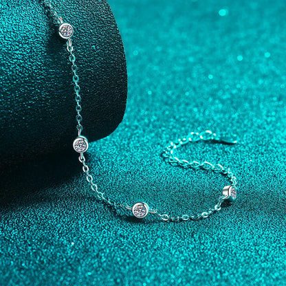Round Bezel 0.87cttw Full D Color Moissanite Diamond Bracelet For Women 925 Silver GRA Certified 19cm Link Bracelets Gift