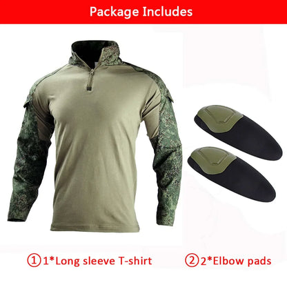 Outdoor Tactical Uniform Military Camo Hiking Training Shirts Workwear Cargo Pants+Pads Airsoft Paintball Hunting Clothes Sets