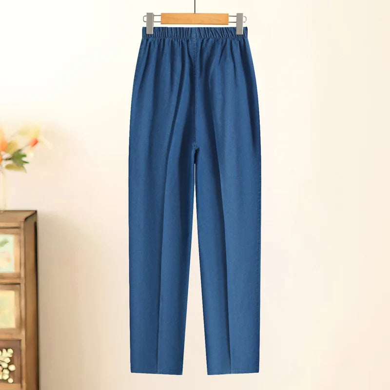 Womens Jeans High Waist Casual Elastic Mother Straight Pants