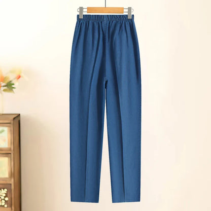 Womens Jeans High Waist Casual Elastic Mother Straight Pants