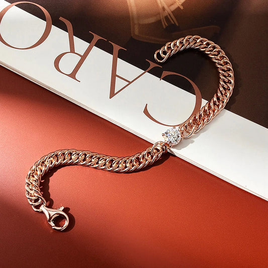 6.5mm Round Moissanite Bracelet for Women Men 100% S925 Sterling Silver Plated 18K Gold Party Fine Jewelry Gift
