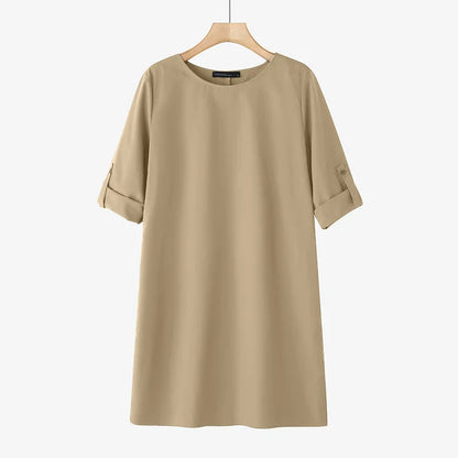 Elegant Women Party Dress 2026 Summer Fashion 3/4 Sleeve Casual Shirt Vestidos Pockets Loose Solid Knee-length Sundress