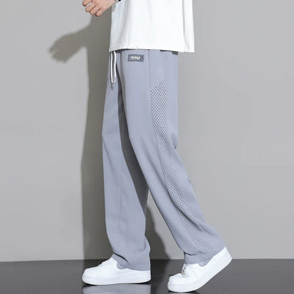 Men's Ice Silk Pants Summer Thin Style Drape Effect Loose Straight Casual Long Pants Trendy Brand Wide‑Leg Sports Pants for Boys