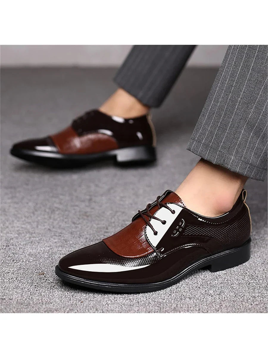 Men's Dress Shoes Cracked Pattern Trendy Oxford Stitching Uppers Business Casual Lace Up Derbys Shoes