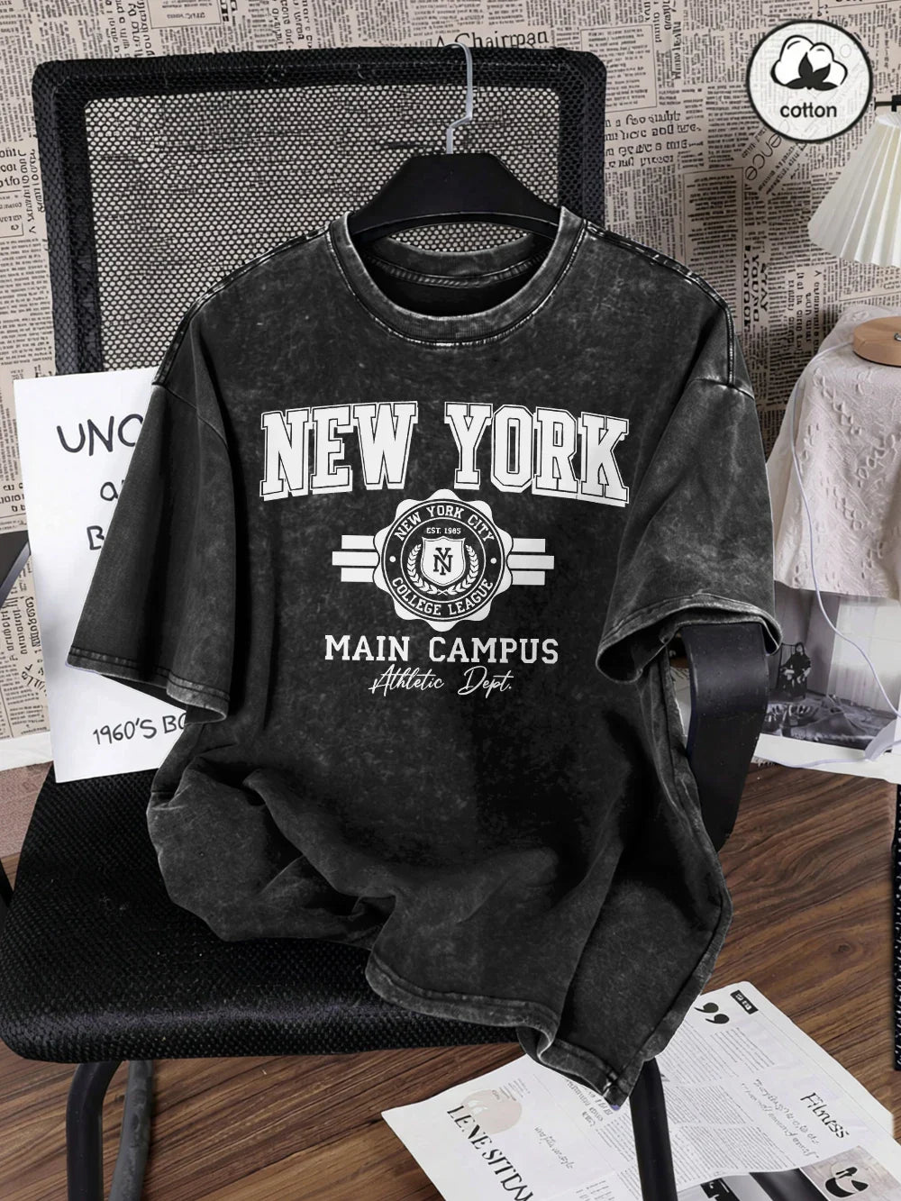 New York City Letter Printed Washed T-Shirts Men Oversize Cotton T Shirt Summer O-Neck Short Sleeve Tops Casual Male Clothes