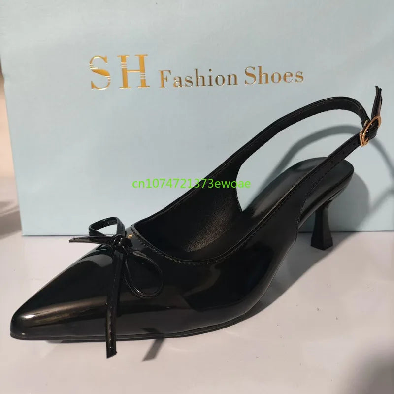 Bow Pointed Toe High Heels Sandals Women Brand Designer Shoes Fashion Slides Sexy Slingback Shoes Elegant Mules Sandals Female