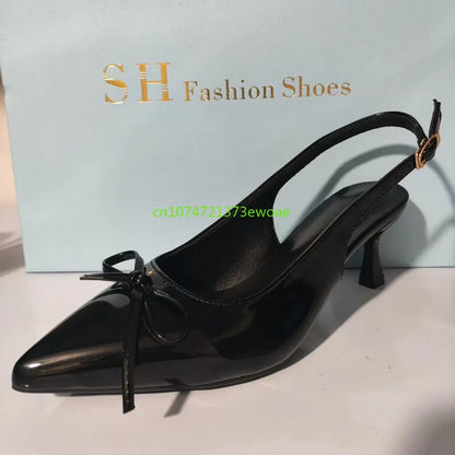 Bow Pointed Toe High Heels Sandals Women Brand Designer Shoes Fashion Slides Sexy Slingback Shoes Elegant Mules Sandals Female