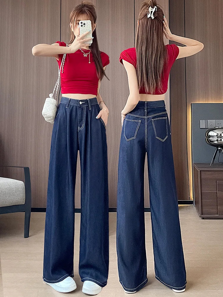 Women's New Tencel Thin Section Jeans Wide-Leg Pants