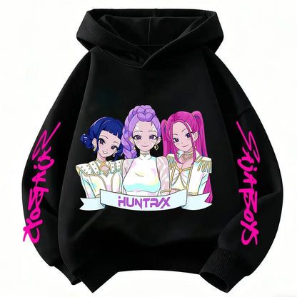 2026 KPop Demon Hunter Cartoon Girls Boy Hooded Sweatshirt Warm Children's Korean Wave Fashion Casual Tops Casual Girls Clothing