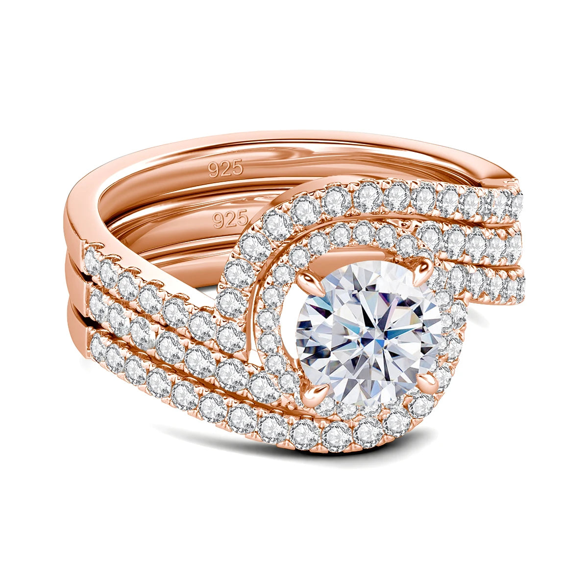 Luxury 3Pcs Set Full Moissanite Bridal Ring Set 925 Sterling Silver Engagement Ring for Women Wedding & Proposal Gift