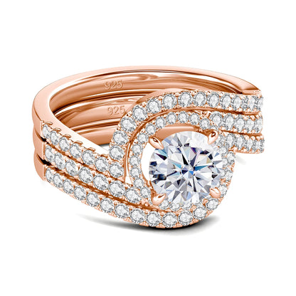 Luxury 3Pcs Set Full Moissanite Bridal Ring Set 925 Sterling Silver Engagement Ring for Women Wedding & Proposal Gift