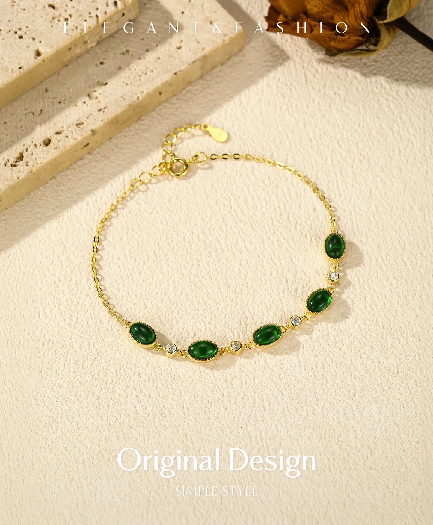 925 Sterling Silver Exquisite Elegant Oval Green CZ Charm Bracelet For Women Golden Color Daily Party Fine Jewelry