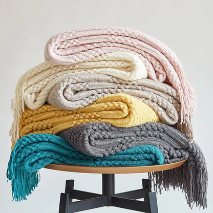 White Boho Throw Blankets Textured Big Knitted Blankets Chunky Vintage Luxury Throw Bedspread Blanket Cover Manta Para Sofá