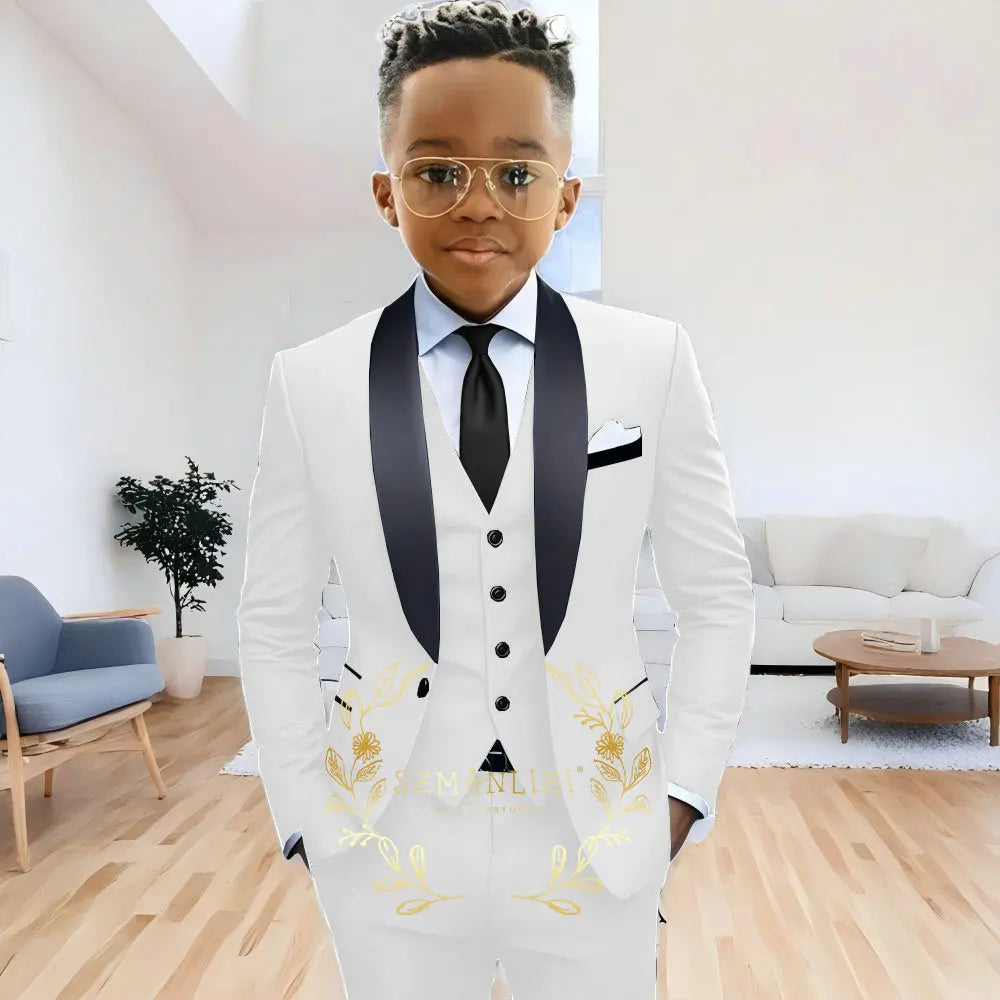 Formal Navy Blue Boys Suit Jacket Pants Vest 3 Piece Set Shawl Lapel Blazer for Kids Wedding Tuxedo Suits 2-16 Years Clothes