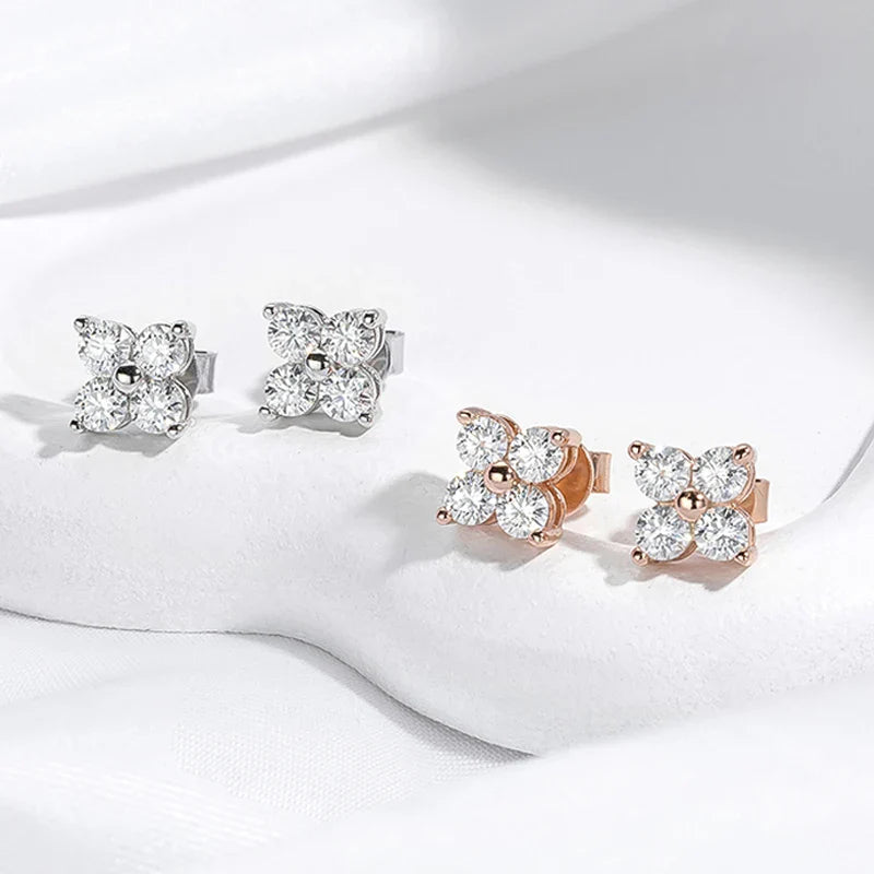 0.8CTTW Full Moissnaite Stud Earrings for Women 4 Stones Classic S925 Sterling Silver Earring with GRA Wedding Jewelry