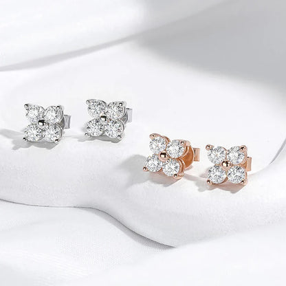 0.8CTTW Full Moissnaite Stud Earrings for Women 4 Stones Classic S925 Sterling Silver Earring with GRA Wedding Jewelry