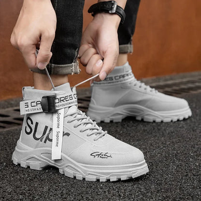 Cloth Men Boots High Top Ankle Boots British Style Men Casual Shoes Outdoor Breathable Walking Sneakers Comfortable Work Boots