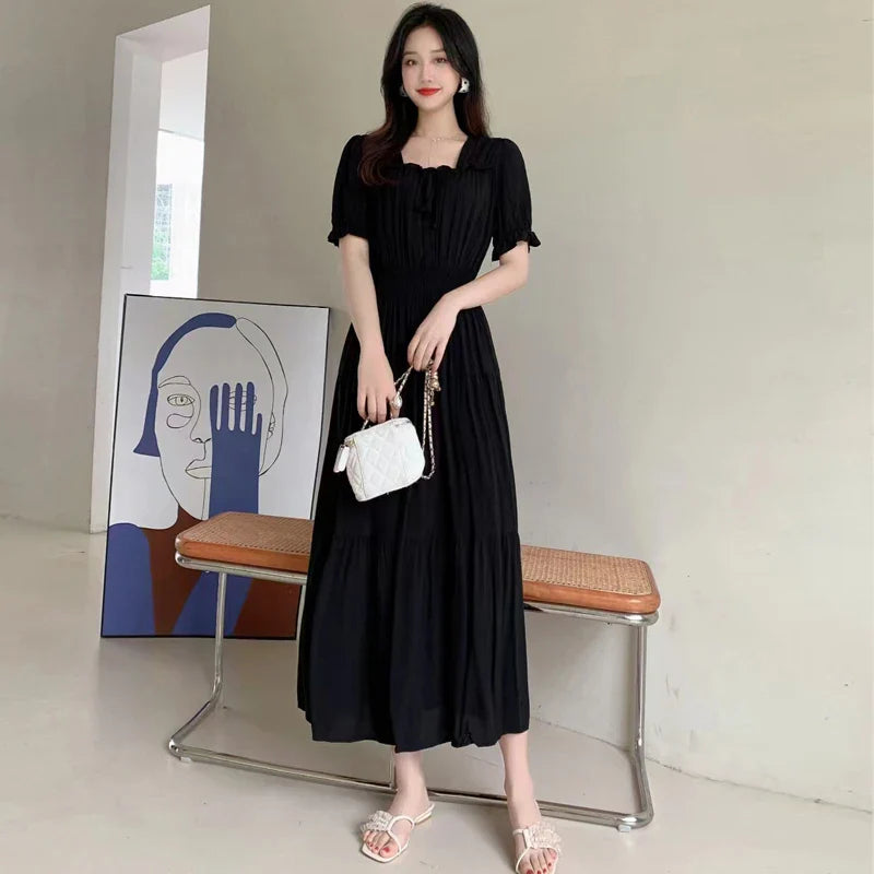 Summer New Cotton Silk Floral Print Maxi Dr ort Sve Beachwear High Waist Young Women's Large Skirt Swing Dr