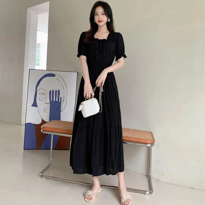Summer New Cotton Silk Floral Print Maxi Dr ort Sve Beachwear High Waist Young Women's Large Skirt Swing Dr