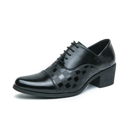 Elegant Mens Dress Shoes Retro Brown Pointed Toe Leather Shoes For Man British Style 6cm High Heeled Shoes Men zapatos de hombre