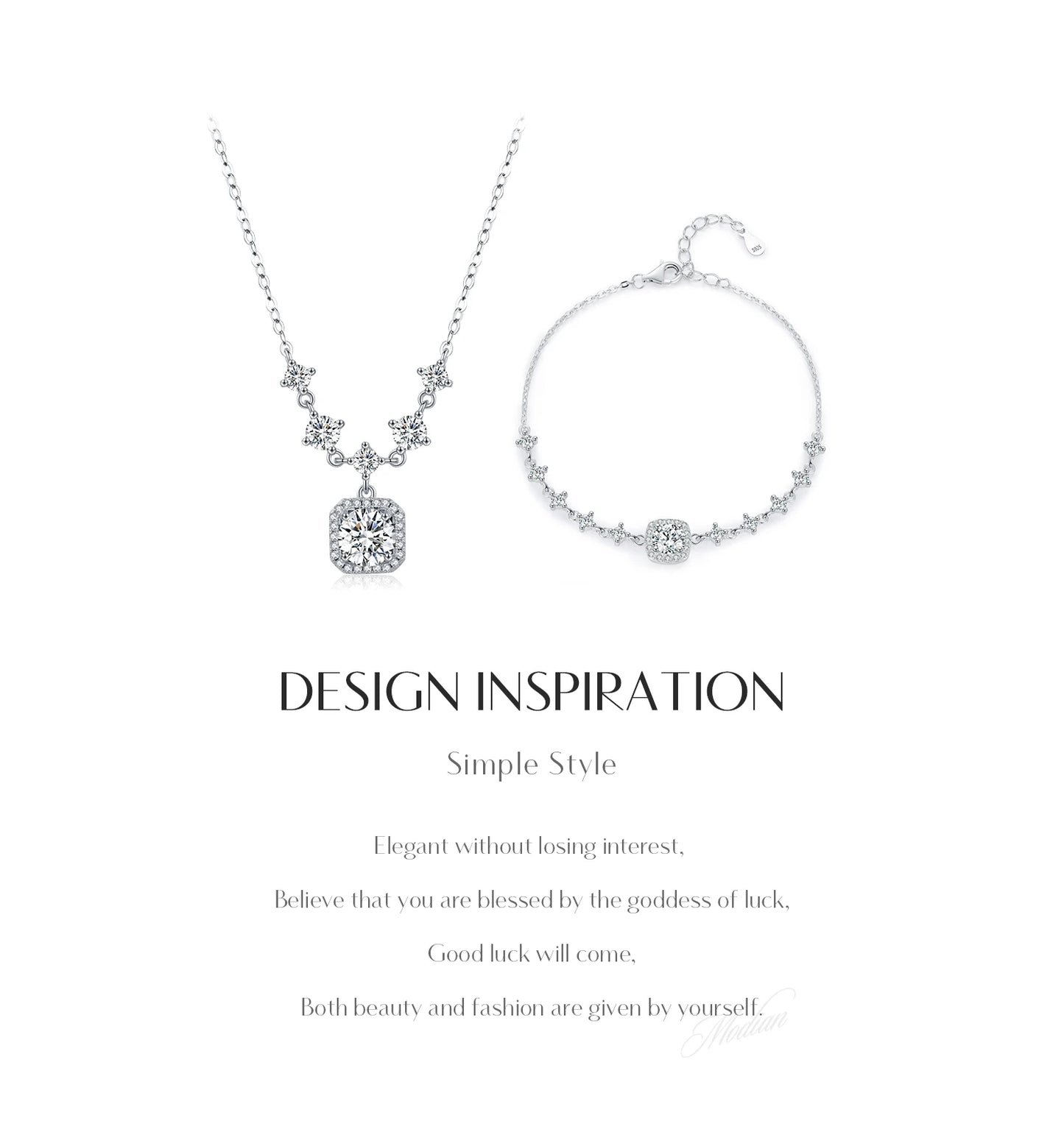 D Color Moissanite 925 Sterling Silver Luxury Geometric Charm Necklace Bracelet For Women Wedding Statement Jewelry Set