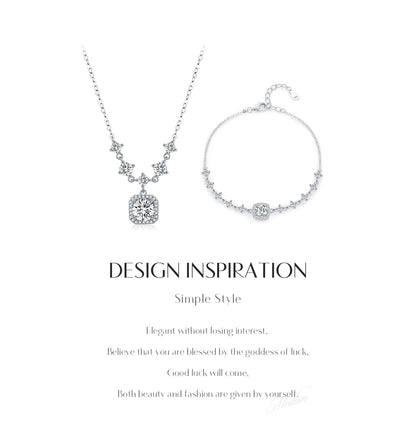 D Color Moissanite 925 Sterling Silver Luxury Geometric Charm Necklace Bracelet For Women Wedding Statement Jewelry Set