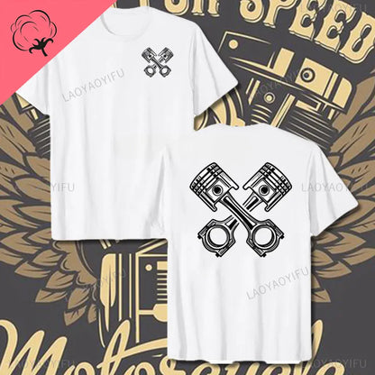 Crossed Pistons Mechanic Garage Engine Graphic T-shirt Summer Cool Men Cotton Tee Shirt All-Match Hipster Streetwear Man T-shirt
