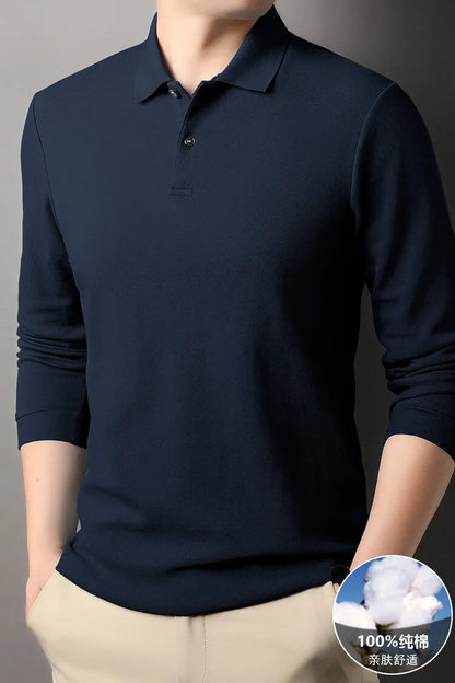 100% Cotton Polo Shirt, Four Seasons Universal  Leisure Long Sleeve, Breathable Lapels T-shirt, Perfect for Golf Sports Durable