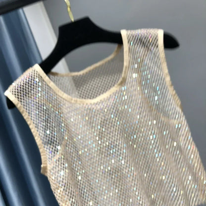 Hot Girl Y2k Small Vest Summer New H Vest with Short Vest and Shiny Women's Round Neck Top