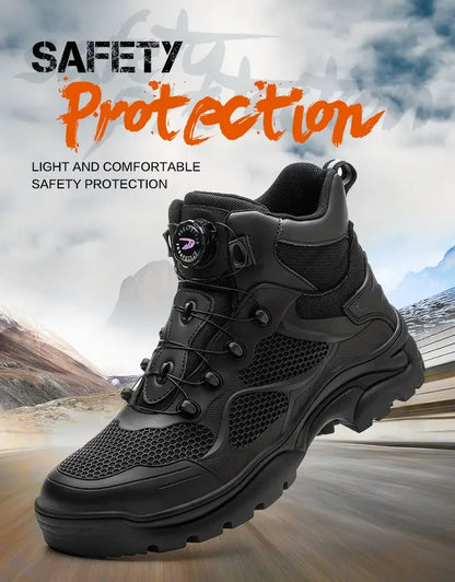 Men's Safety Work Boots Steel Toe Breathable Indestructible Puncture-Proof Rotary Buckle Shoes Comfortable Brand Work Footwear