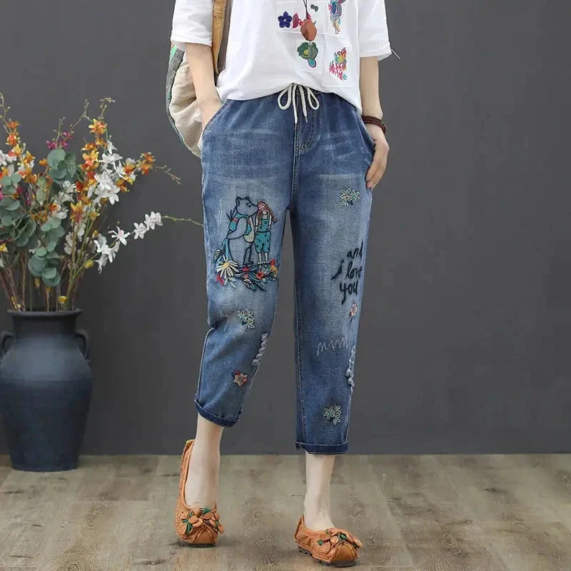 Y2k Embroidery Ankle-Length Baggy Jeans
