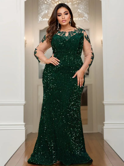 O Neck Curve Long Sequined Velvet Lace Evening Dress Prom Gown Floor Length Backless Maxi Dresses
