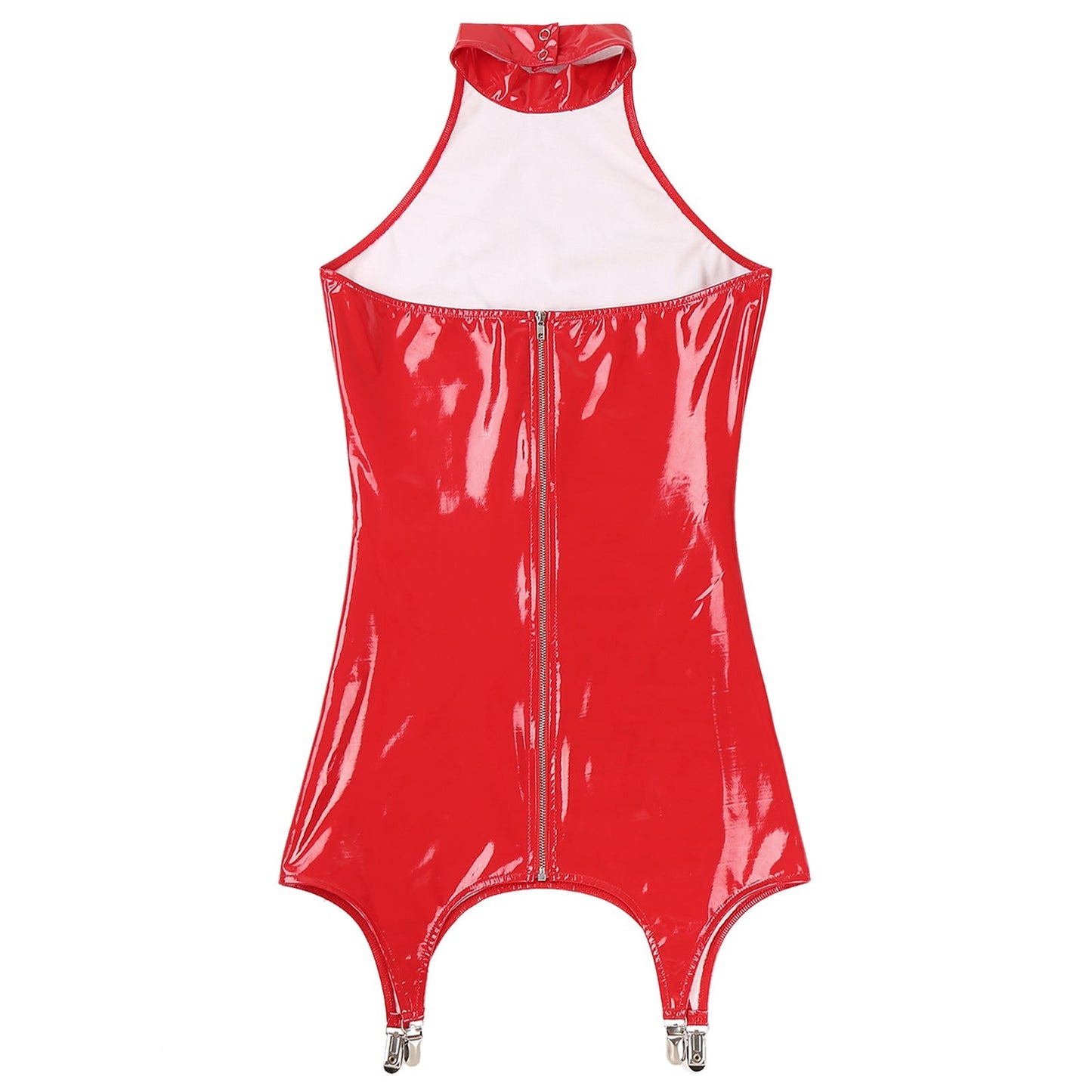 Womens Bodycon Tight Mini Dress Glossy Patent Leather Sexy Latex Club Dress with Garter Clips Back Zipper Rave Party Clubwear