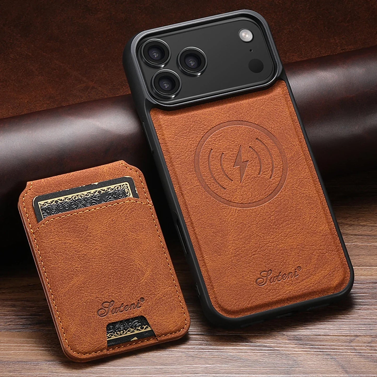 Wireless Charging Phone Case Magnet Card Holder Stand Faux Leather For iPhone 17 Pro Max 16 Plus 15 14 13 12