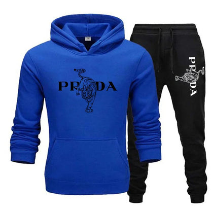 The men's outdoor fitness sweatshirt and pants set for autumn and winter includes a long-sleeved sports shirt and casual pants