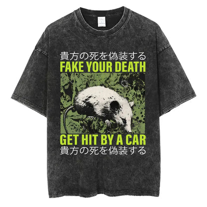 I Do Not Think Therefore I Do Not Am T-shirt Funny Japanese Style Opossum Vintage Washed T Shirt Unisex Fashion Humor T-shirts