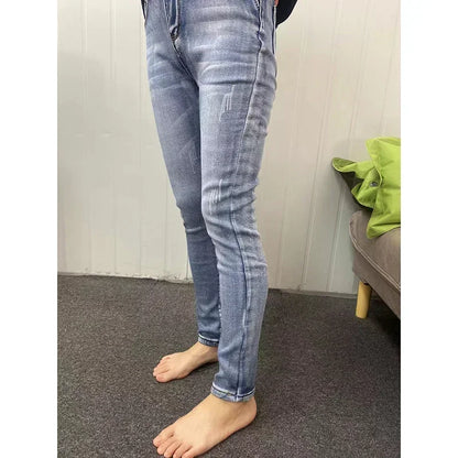 Winter Lady Thermal Plush Jeans Snow Warm Stretch Jeans Hot Sale High Waist Fleece Pants Female Straight Leg Denim Trousers
