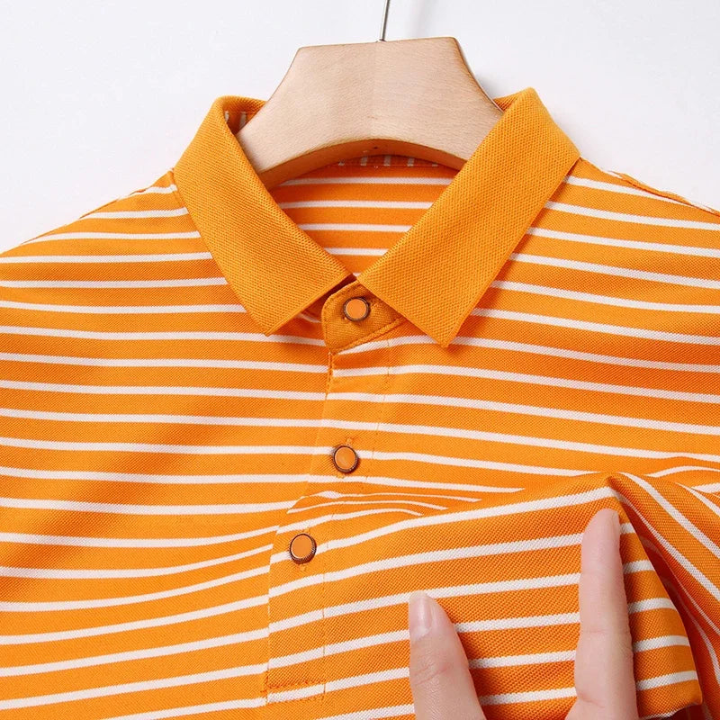 2024 Men's New Striped Cotton Business Casual Short Sleeved POLO Shirt Fashion Short Sleeved Comfortable and Breathable Top