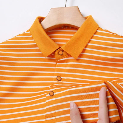 2024 Men's New Striped Cotton Business Casual Short Sleeved POLO Shirt Fashion Short Sleeved Comfortable and Breathable Top