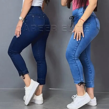 New Trend Women Skinny Jeans High Waist Fashion Casual Cropped Jeans Slim Fit Denim Pants Spring Autumn Washed Stretch Trousers